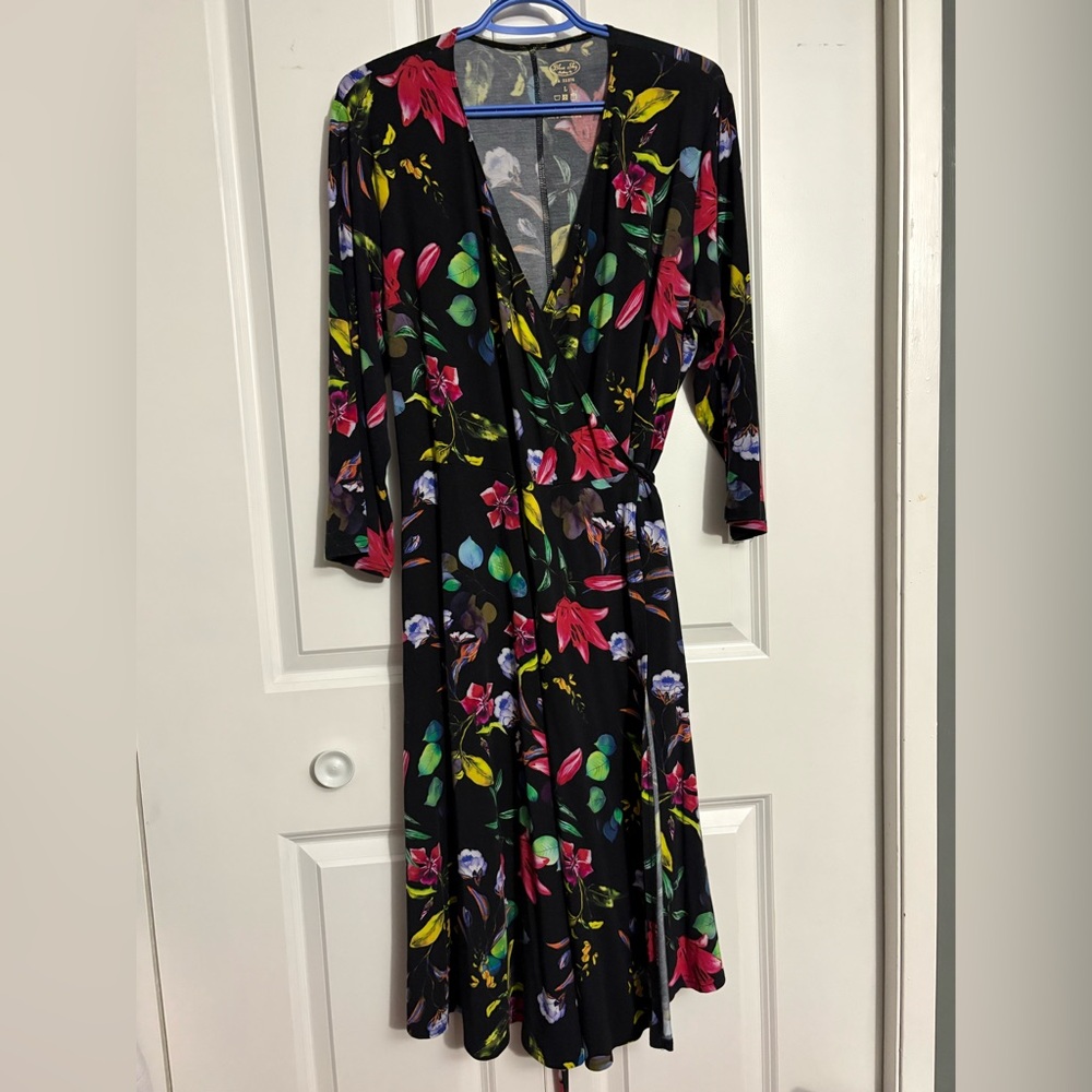 Blue Sky Black Floral Long Sleeve Dress